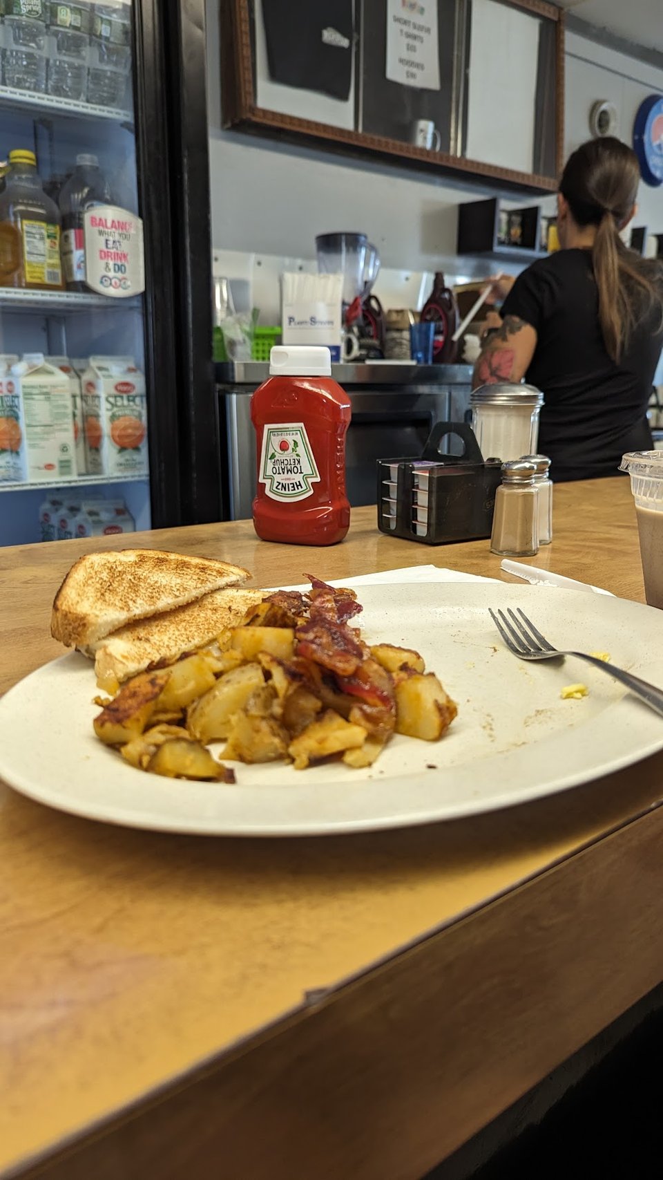 Scrambled Eggs Home Fries Bacon with Toast